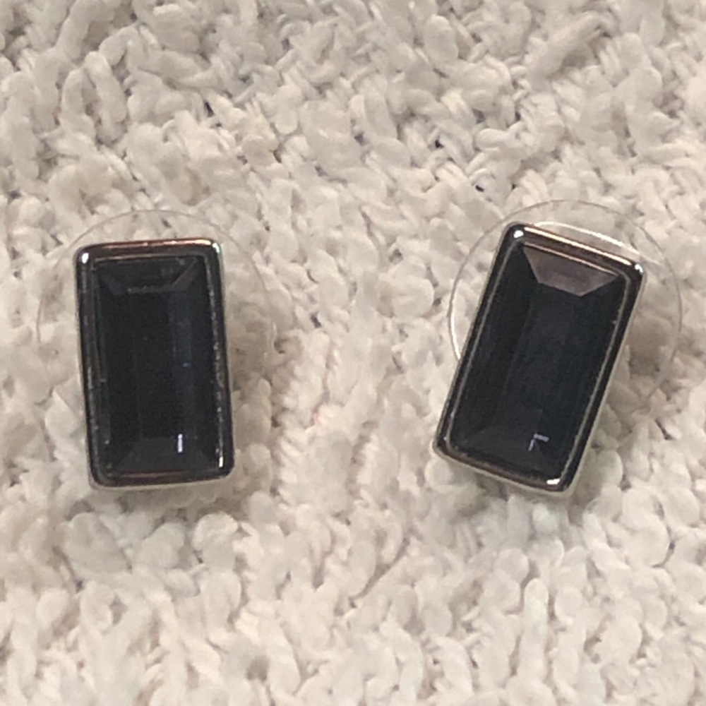 Navy Blue & Silver Rectangular Stud  Earrings